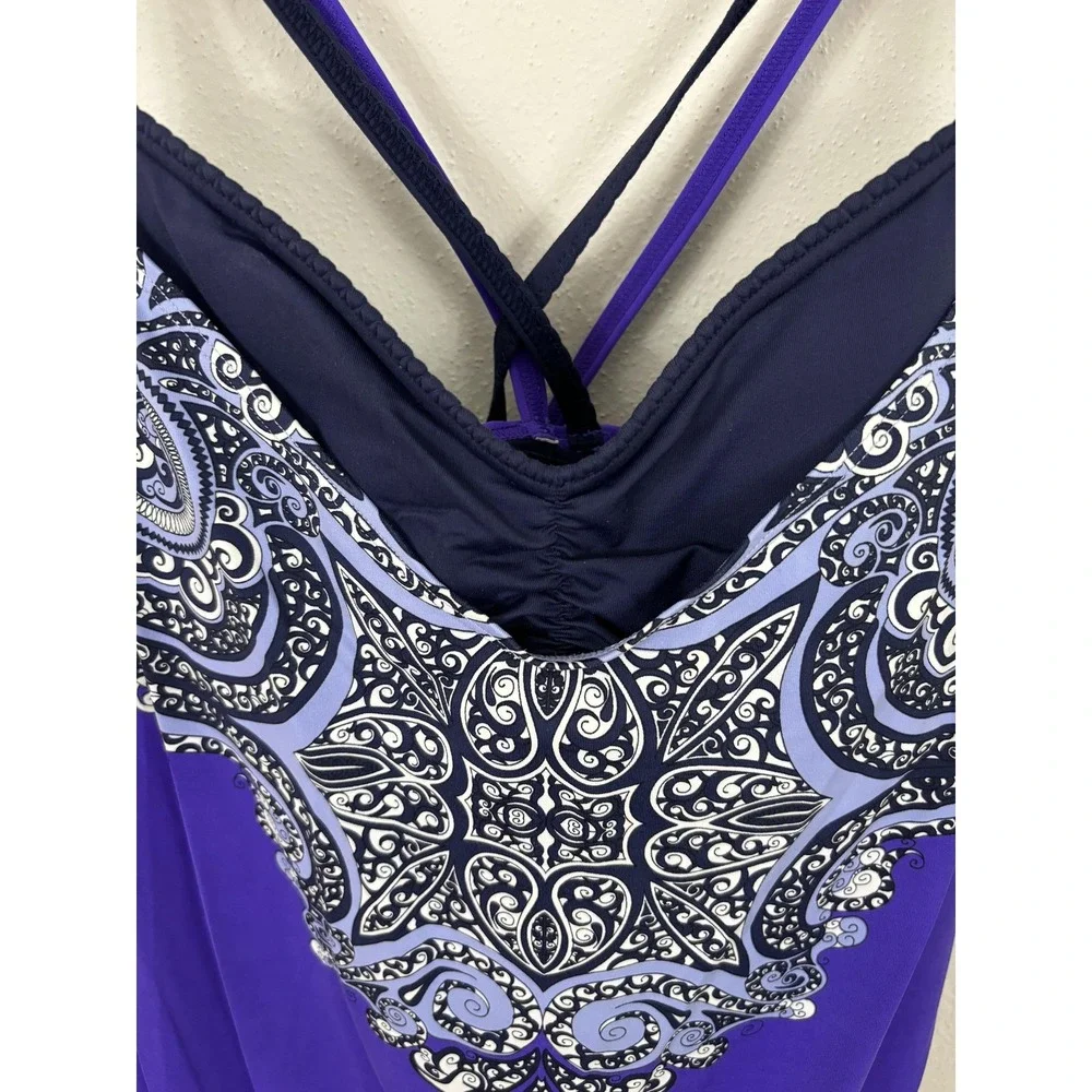 Athleta Tankini Swimsuit Top Womens Small Paisley Print Strappy Swim Bathing Sui